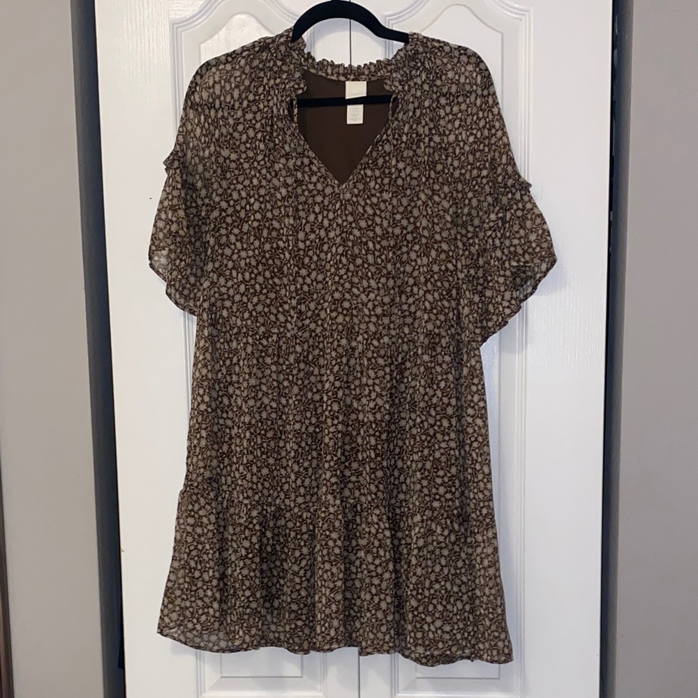 H&M Brown Floral Midi Dress